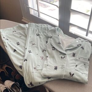 Rae Dunn Women’s Mint Green Dog Print Pajama Set Size M NWT
